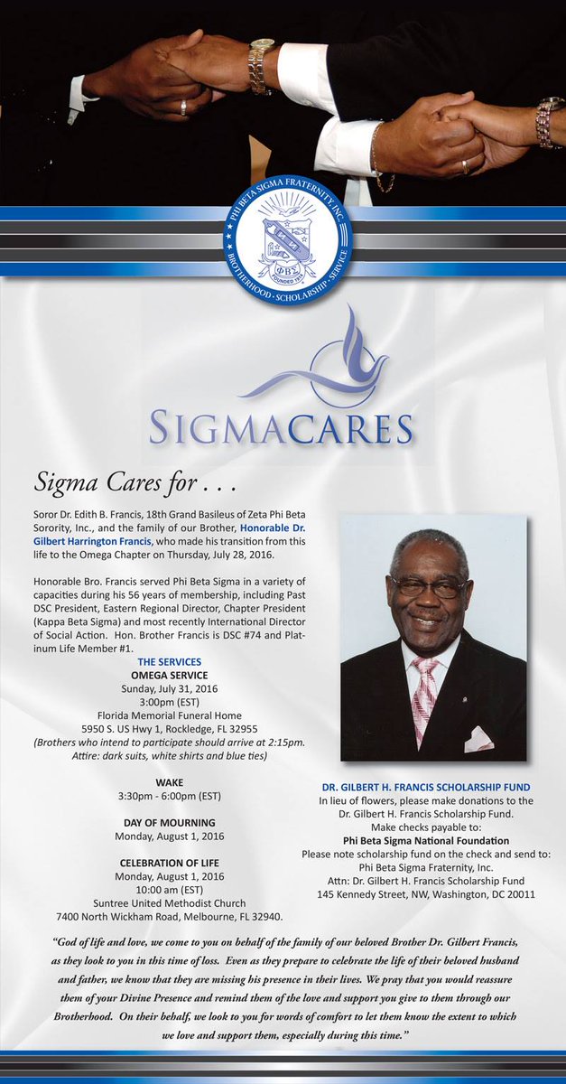 ZPhiBInc1920's tweet photo. Please keep Past Intl Grand Basileus Dr. Edith V. Francis and the Francis family in your thoughts and prayers. https://t.co/ZUYuuBlBP0