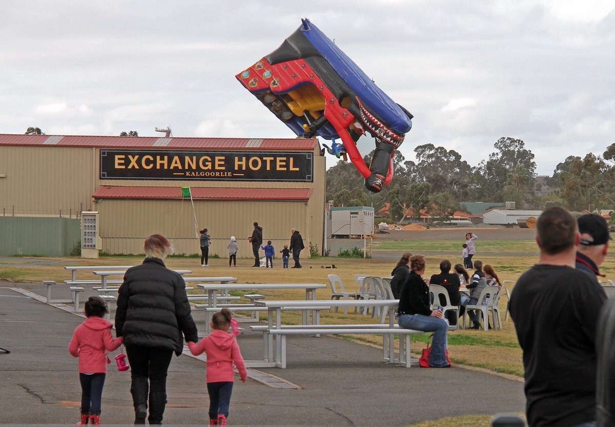 Luckily no children where injured when the wind got hold of this bouncy castle 😁