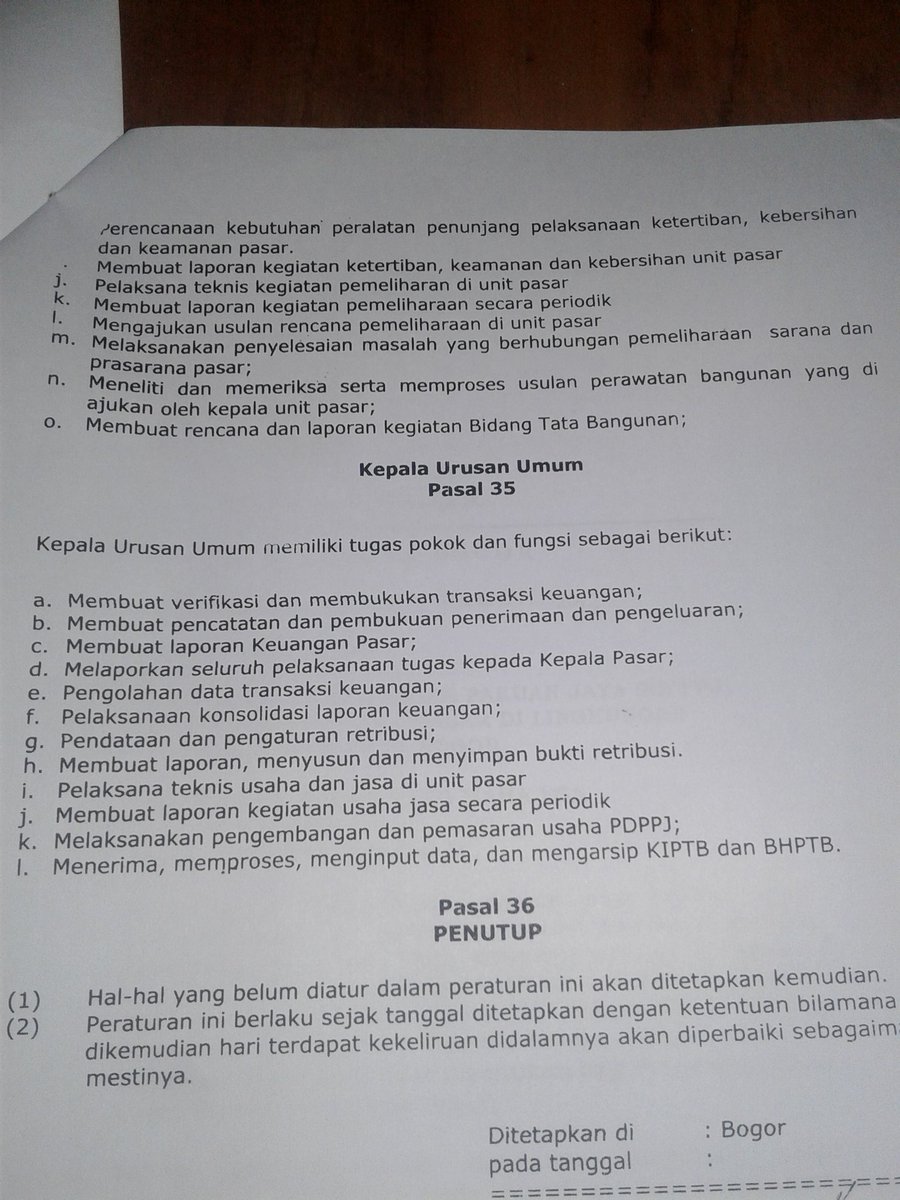 PLAZABOGOR's tweet photo. Tugas Pokok dan fungsi Ka TU, Kepala Urusan Umum dan Ka Urusan Operasional @pasarkotabogor @andriyuli @dharumantaka https://t.co/ED0OoXPGzU