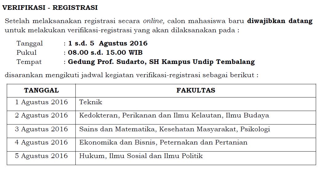 IkemasUndip's tweet photo. Jadwal Verifikasi Registrasi Jalur SBMPTN 2016
#MasukUndip https://t.co/MCECxRbTE5