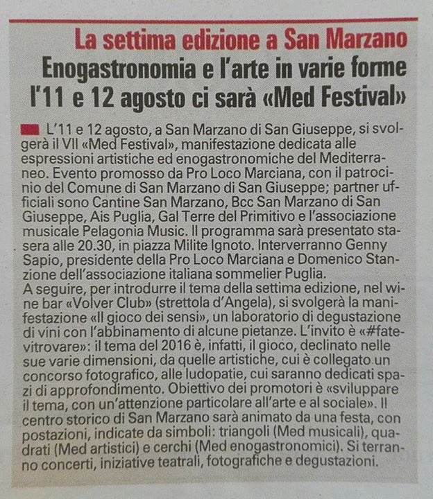 MedFestivalSM's tweet image. #RassegnaStampa. @LaGazzettaWeb scrive del #Medfestival2016. #fatevitrovare #WeAreInPuglia