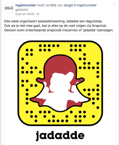 nadjaDS's tweet photo. Niet alleen het EK kon je volgen op Snapchat, ook hun speelpleinwerking #jadadde. Goed bezig daar in @ingelmunster ! https://t.co/AgWJA6pg1S