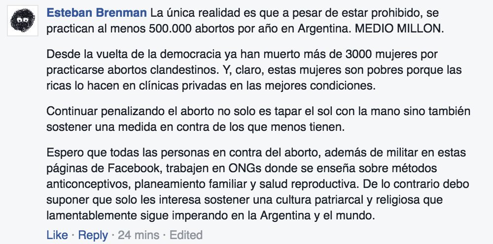 ebrenman's tweet photo. Se agarraron en FB por el tema aborto y yo puse esto https://t.co/rSVf3CEEjy