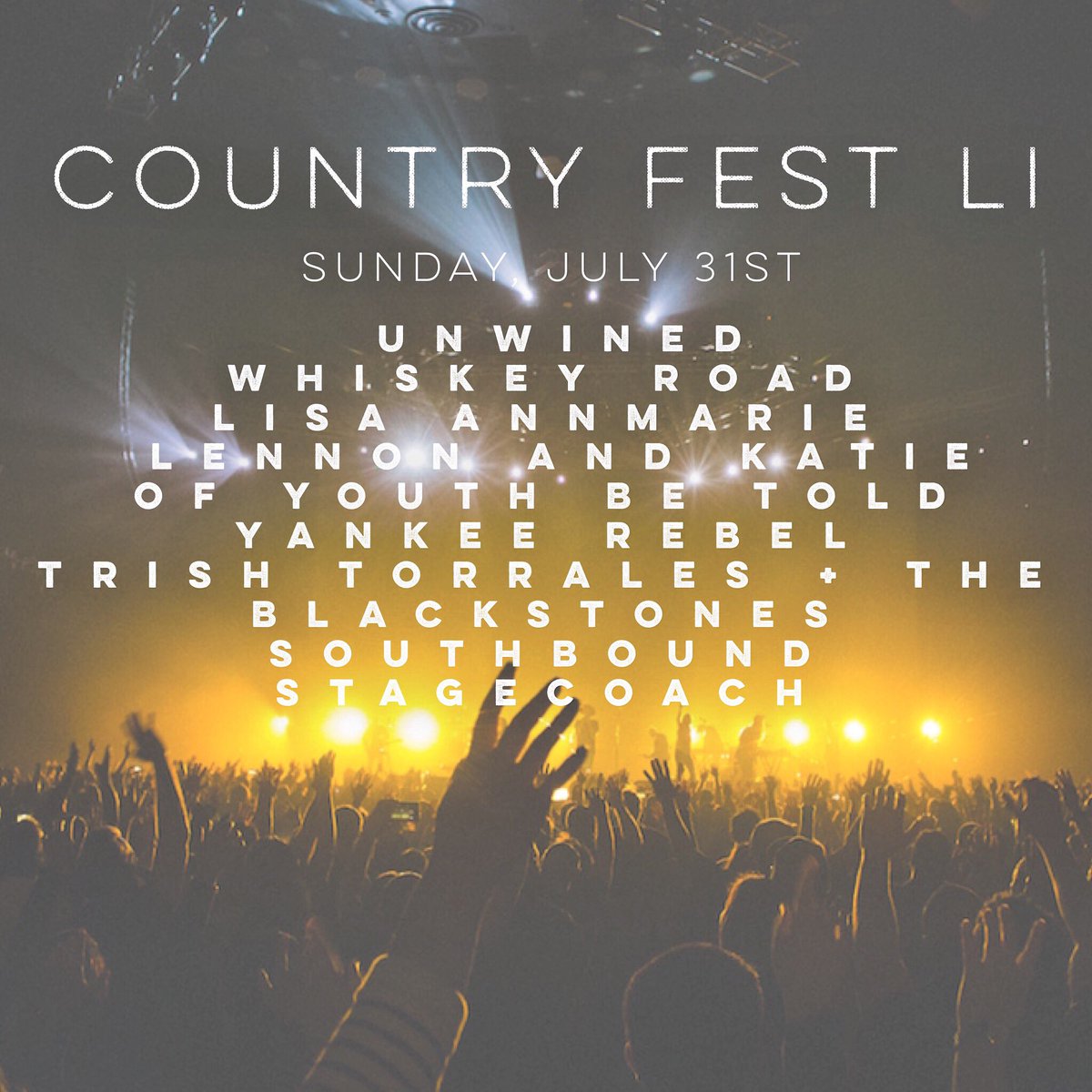 CountryFestLI's tweet photo. Another great lineup at Country Fest LI today- rain or shine but forecast says no rain here until tonight 👌🏻 https://t.co/ITJlrJisIx