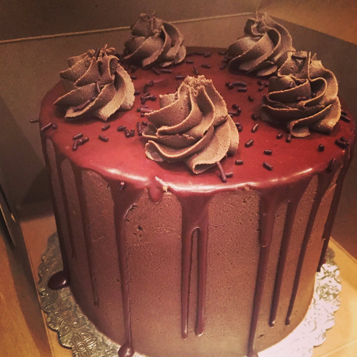 Our delicious chocolate on chocolate cake is out for delivery :)