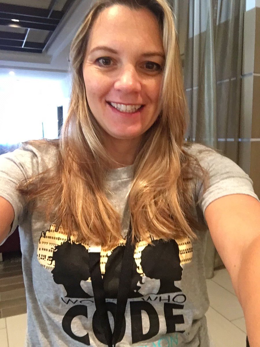 UIBusyBetty's tweet image. #WWCode #WWCATLHack ready for the last day. Wearing da Swag!