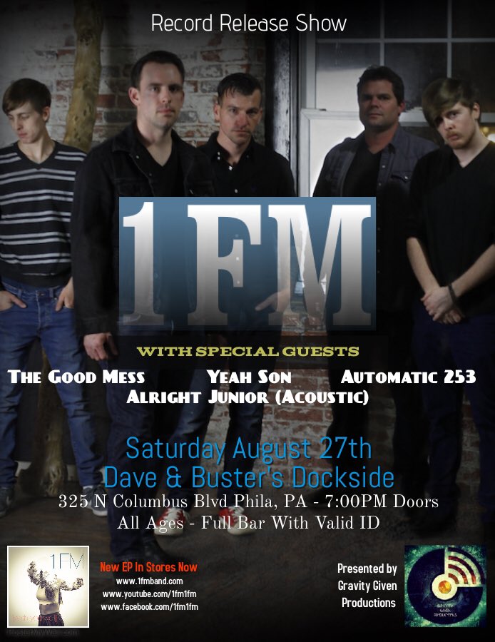 1FMBand's tweet photo. ICYMI: Record Release Show August 27 - Tickets available  now --> https://t.co/tcHj9p6UWu https://t.co/jW4L8nIOsa
