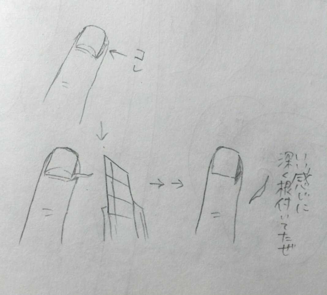 密かな変態趣味として爪の側面にあるささくれのようなもの（名称不明）をどれだけ根こそぎ剥けるか？てのがあって、さっき爪の底が見える程いい感じに剥けて嬉しい。
カッターで隙間を作って剥きます。ささくれと違って痛みはないです。 