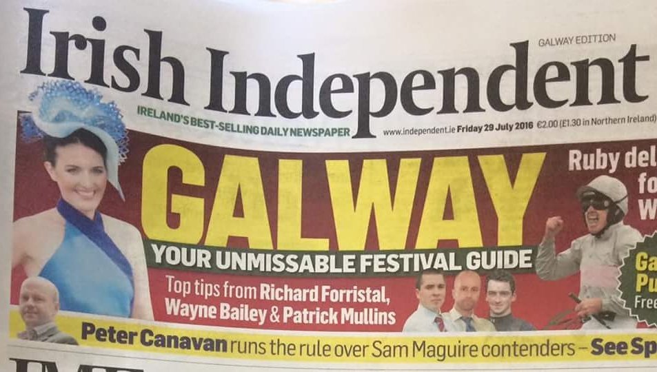 MMMillinery's tweet photo. @IrishIndepende2 front page @SilkeCiara.@galwayraces @ThegHotel #ladiesday #bestdressed https://t.co/PoNGjP9BjH