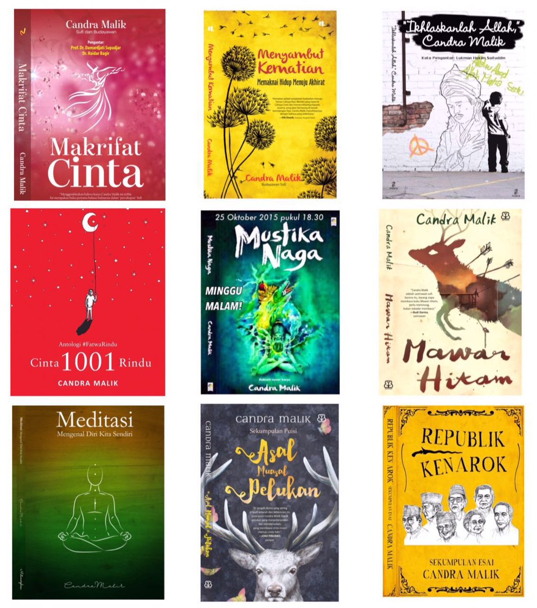 Sembilan buku Gus <a href="/CandraMalik/">Candra Malik</a>. Mana yang belum dimiliki? Untuk koleksi, segera hubungi: <a href="/renMuhammad/">mahatari-matahari</a> 0821 2227 2795