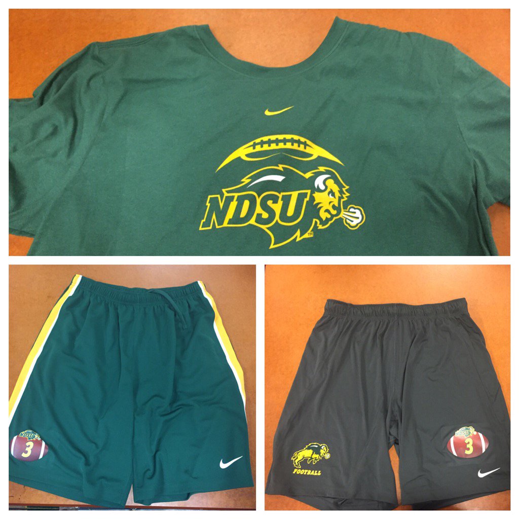 NDSUequipment's tweet photo. The @usnikefootball camp tee, Fly short, &amp; Epic short for football student-athletes &amp; staff. #TeamNike #HornsUp https://t.co/m1akfptQvt