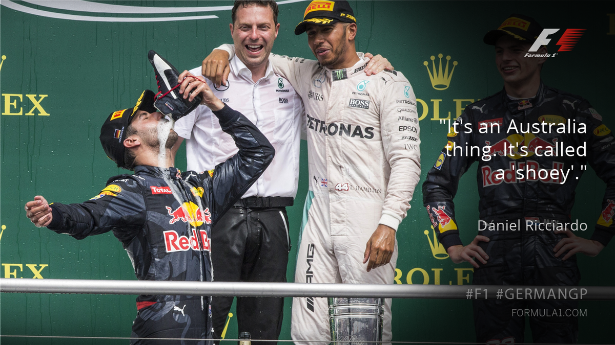 P2 for <a href="/danielricciardo/">Daniel Ricciardo</a> in his 100th #F1 race - and a 'shoey' for all the 🇦🇺 fans back home

#GermanGP