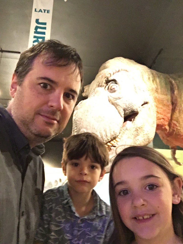jessewitt's tweet photo. @DinosaurJourney This thing is terrifying. Kids didn't want to turn their backs on it. #Trexselfie https://t.co/0sQNpnMMd5