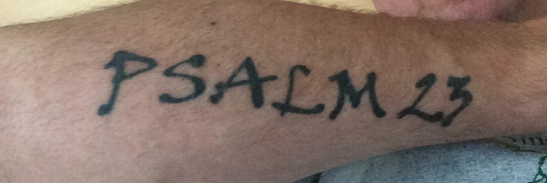 77Mitche2's tweet photo. A permanent reminder!! Psalms 23: for my God is with me, I'll never give up!! This is the meanings of my tats! https://t.co/2ei4ABbpJP