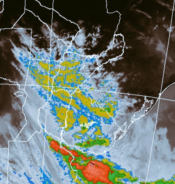15:25 hs | Satélite. Área de tormentas se activan sobre el Rio de la Plata