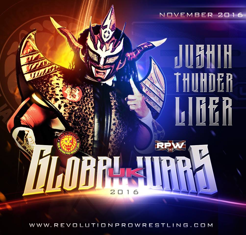 First name announced for Novembers #GlobalWarsUK JUSHIN THUNDER LIGER. Ticket pre-sale starts tomorrow at 7pm