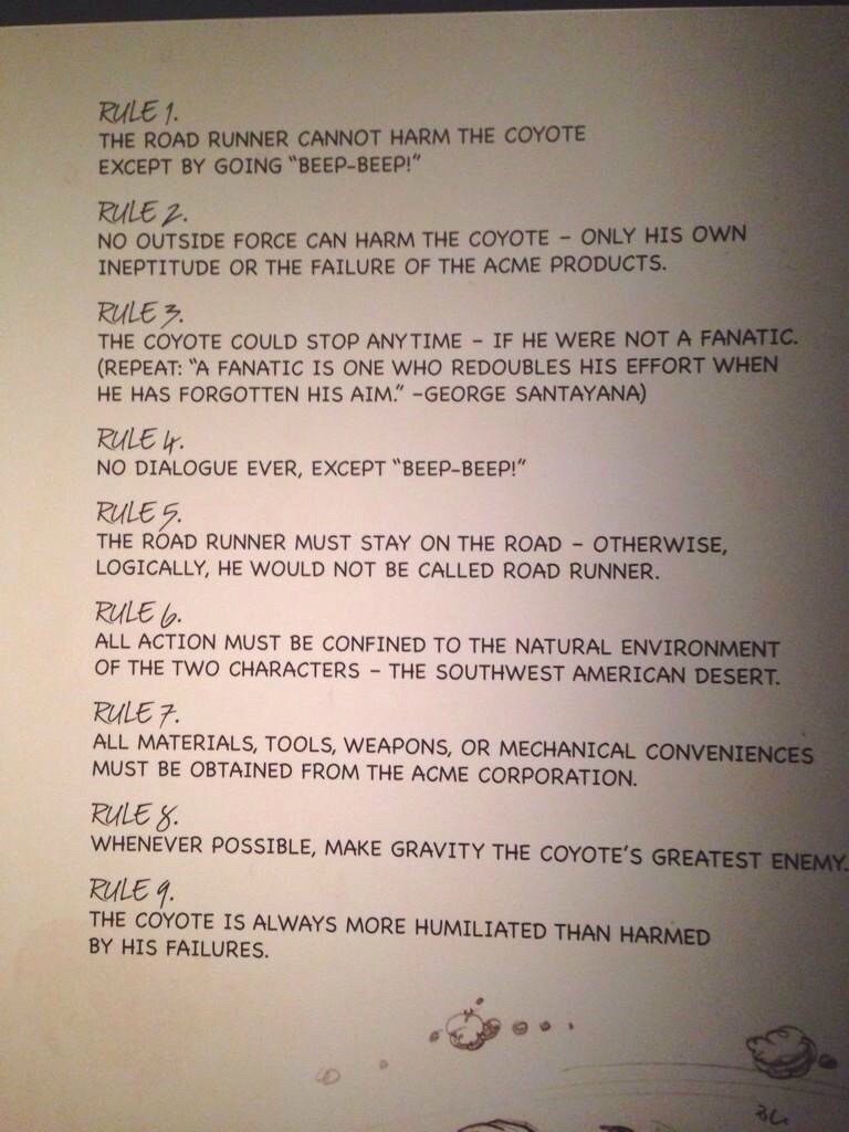 Chuck Jones original rules for the Roadrunner and Coyote