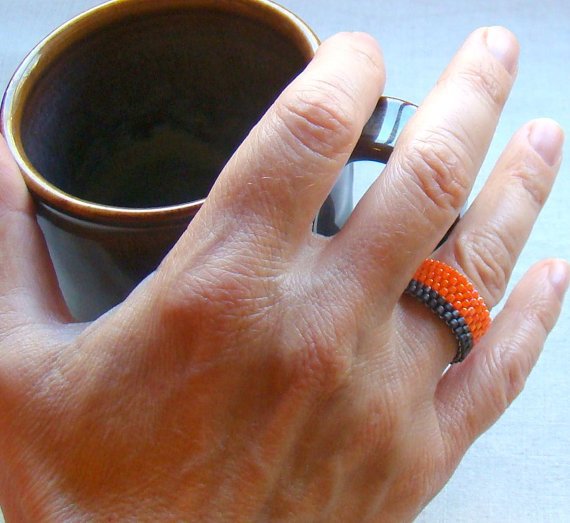 Gray & Orange #BeadRing #PeyoteRing #Orange #Gray #EpiconEtsy #MensFashion #HunterOrange buff.ly/2a5AsN0