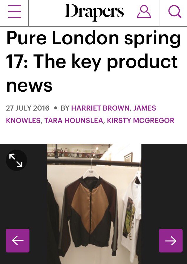 CalderonSumner's tweet image. Excited to see the Martinez Bomber featured on the @PureLondonShow feature on @Drapers #onetowatch #ss17 #mw #bomber