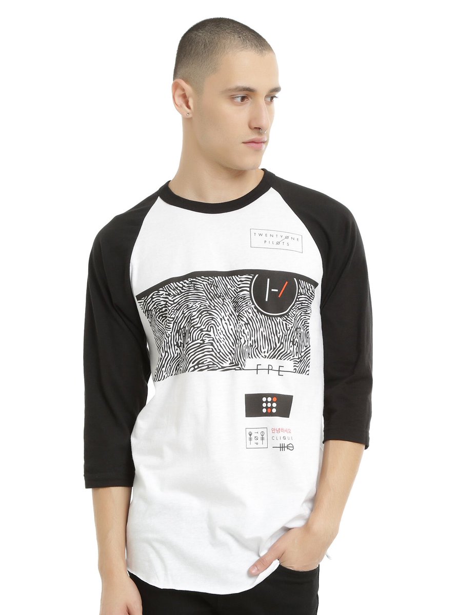 topupdated's tweet photo. New Twenty One Pilots fingerprint raglan now available at Hot Topic. Purchase it here: https://t.co/Zn5nZ8D1pG https://t.co/QoyOznHyI1