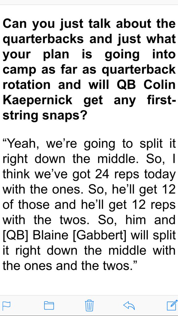 49ers' HC Chip Kelly on how he plans to divide snaps between QBs Colin Kaepernick and Blaine Gabbert: