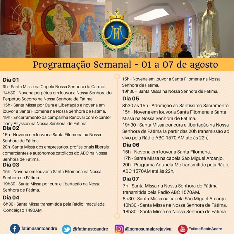 fatimastoandre's tweet photo. Todo dia é tempo de encontrar Jesus! Participe de nossas celebrações. #fatimas... https://t.co/WOc32ZPvsY https://t.co/XBYnh6AvvS