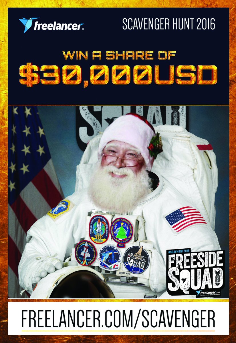 ShereMolero's tweet photo. Santa-naut!! I love his NASA mission patches! :D #FreesideSquad #ScavHunt2016 @freelancer @arrecife1969 https://t.co/288wJbOE4W