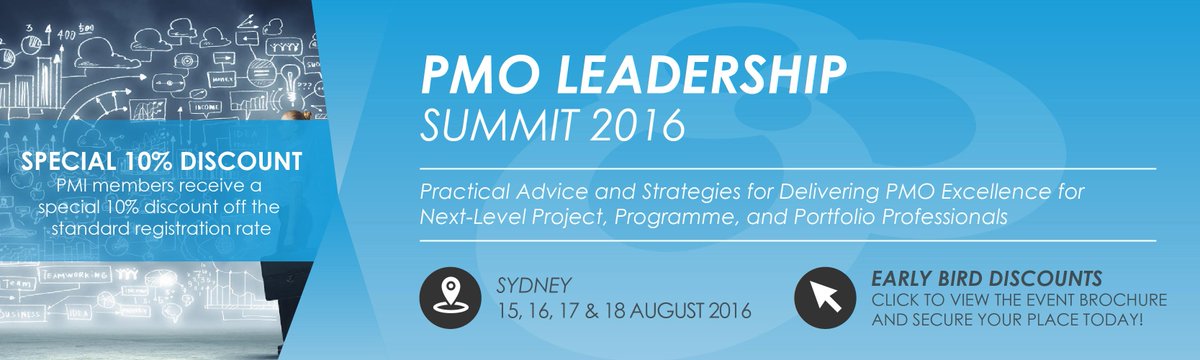 PMO Leadership Summit 2016; 15th-18th August 2016; Mercure, Sydney.  ow.ly/Vx22301DKrK