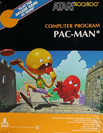 techflashback's tweet image. Today's weird-but-in-a-cool-way box art is #pacman for the #atari 8bit computers. Only in the 80s!