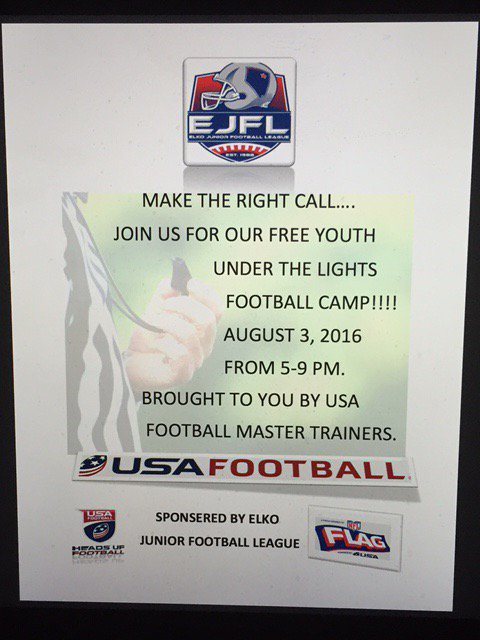 Coach_Stone_MT's tweet photo. Honored to be doing Two @usafootball PSC Clinics &amp; A Youth Camp for Elko Jr Football League this week in Elko, NV https://t.co/O18OXAFuQJ