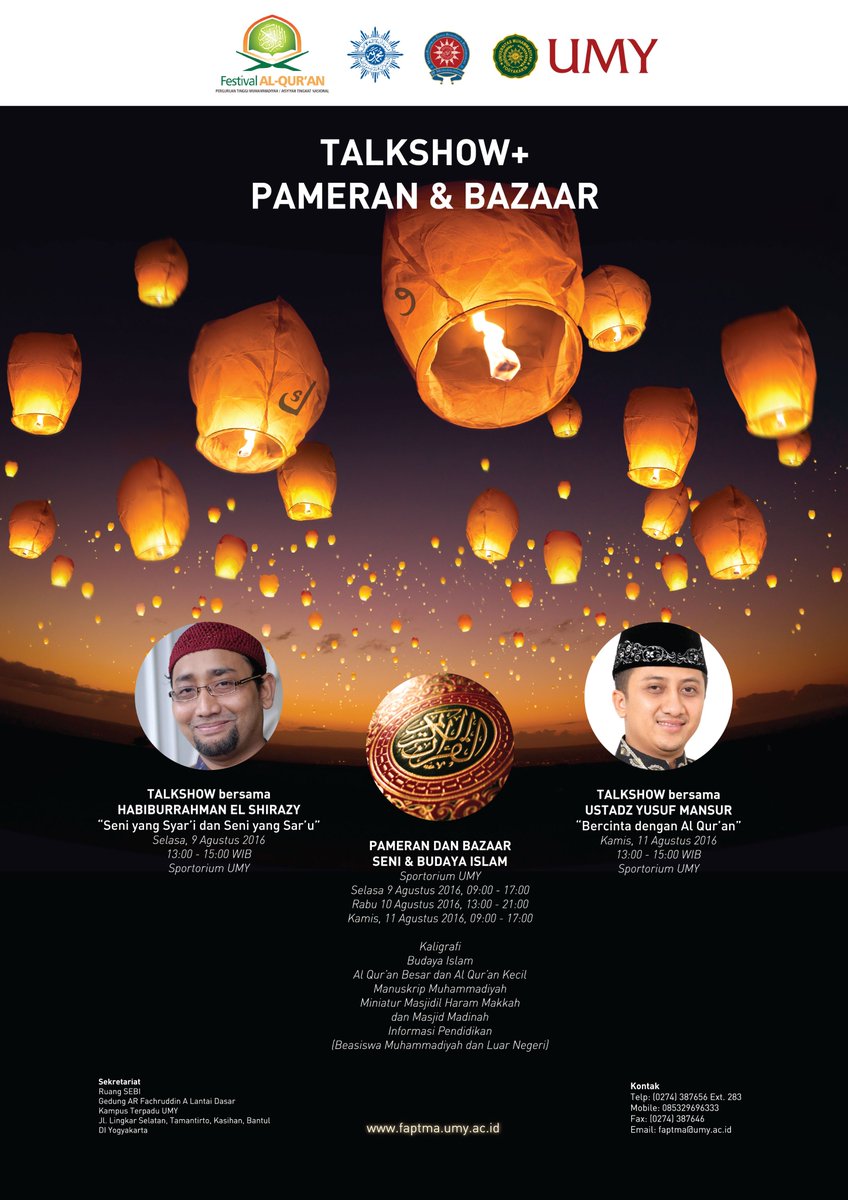 ayo ikuti Talkshow gratis bersama Habiburahman El Shirazy &amp; Ustad Yusuf Mansur #agendaumy #festivalquran #fptma