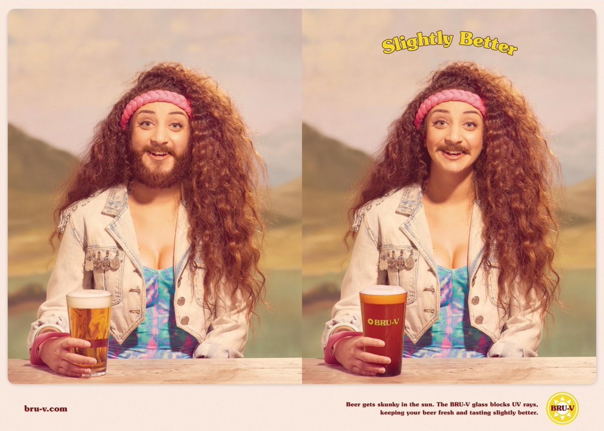 BellasAds's tweet photo. Ligeramente mejor 😂🍻 DDB Canada para la cerveza BRU-V #BienvenidoAgosto #Publicidad #FelizLunes https://t.co/7wzxzJiSqs