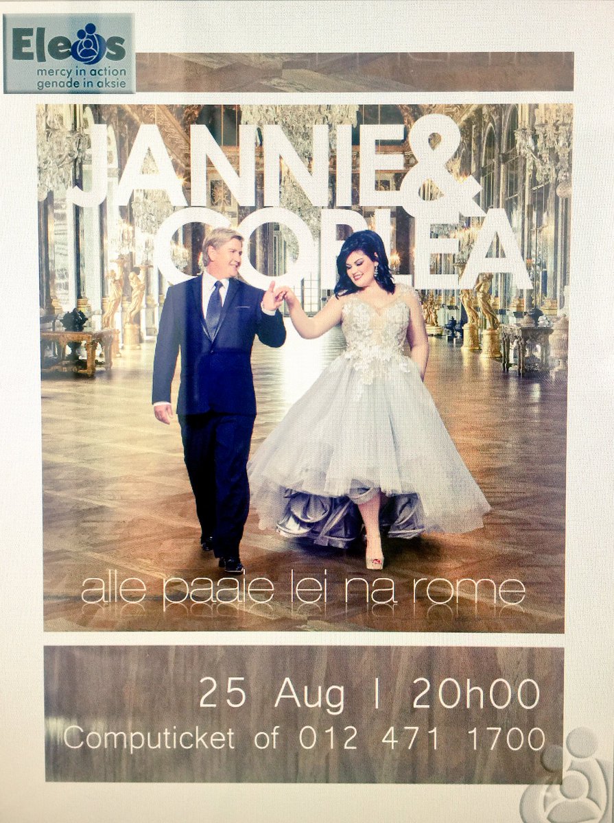 Kom geniet ń aand saam <a href="/janniemoolman/">Jannie Moolman</a> &amp; <a href="/CorleaBotha/">Corlea</a>                by die <a href="/AtterburyTeater/">Atterbury Teater</a> ten bate van <a href="/Eleos_SA/">Eleos</a>