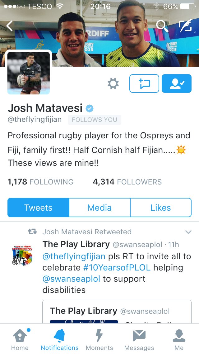 swanseaplol's tweet photo. Huge thanks to @ospreys and @fijirugby International @theflyingfijian for retweeting about #10YearsofPLOL https://t.co/nPIfZhHiBF