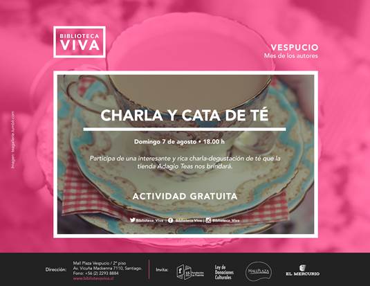TeaSommelierScl's tweet image. Este domingo a las 6pm los espero en @Biblioteca_Viva de @MallPlazaCL #Vespucio para una charla gratuita sobre el té