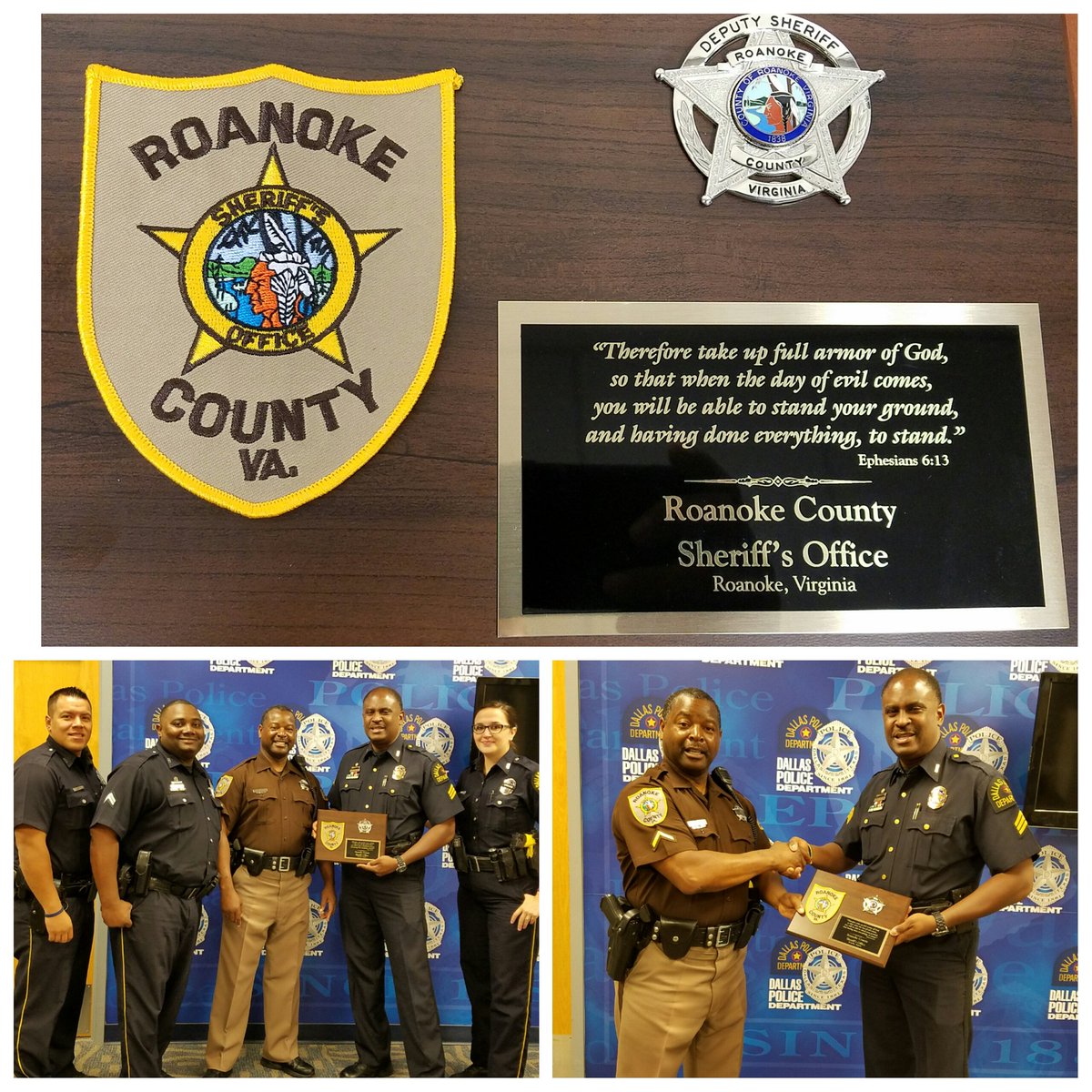 Deputy Ferguson from the Roanoke County Sheriff's Office stopped by to present <a href="/DallasPD/">Dallas Police Dept</a> with a plaque.