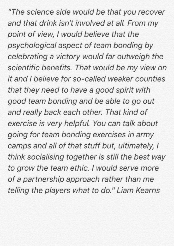 Tipp footballers on the lash last night. Liam Kearns explains why there is no drink ban. Let's raise a glass to them