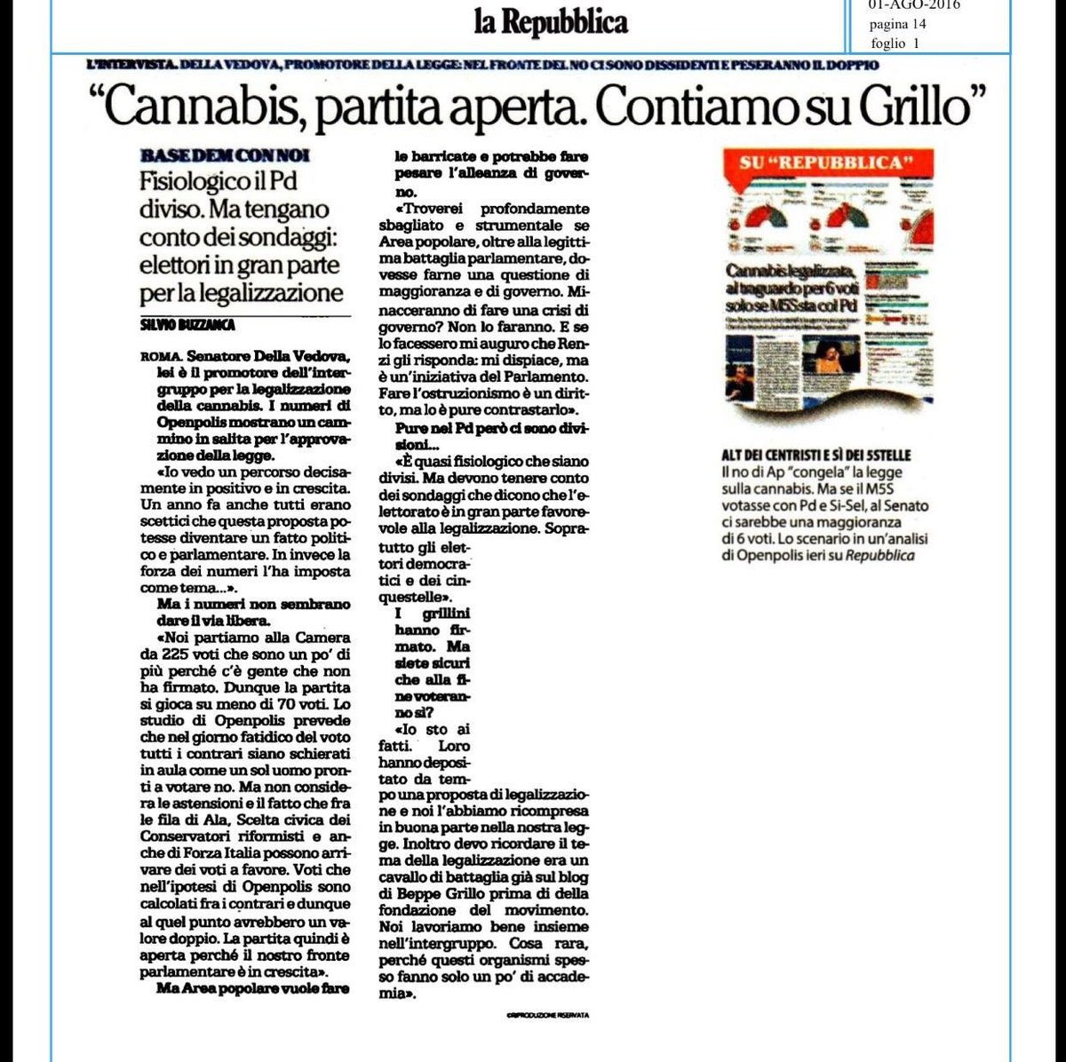 bendellavedova's tweet photo. #Cannabislegale, la partita è aperta. Mia intervista @repubblicait https://t.co/dhqSpwCM5Y