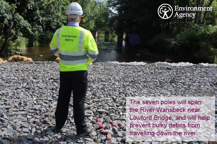 EnvAgencyYNE's tweet photo. 'X' marks the spot! Work starts soon to put debris poles in the #river at #Morpeth to help reduce #flood risk https://t.co/ekVCuPCrbL