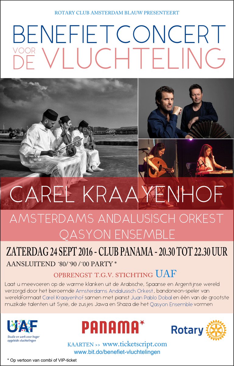 Kijken: flyer 'Benefietconcert voor de Vluchteling'. #benefietconcert #benefietrotaryblauw