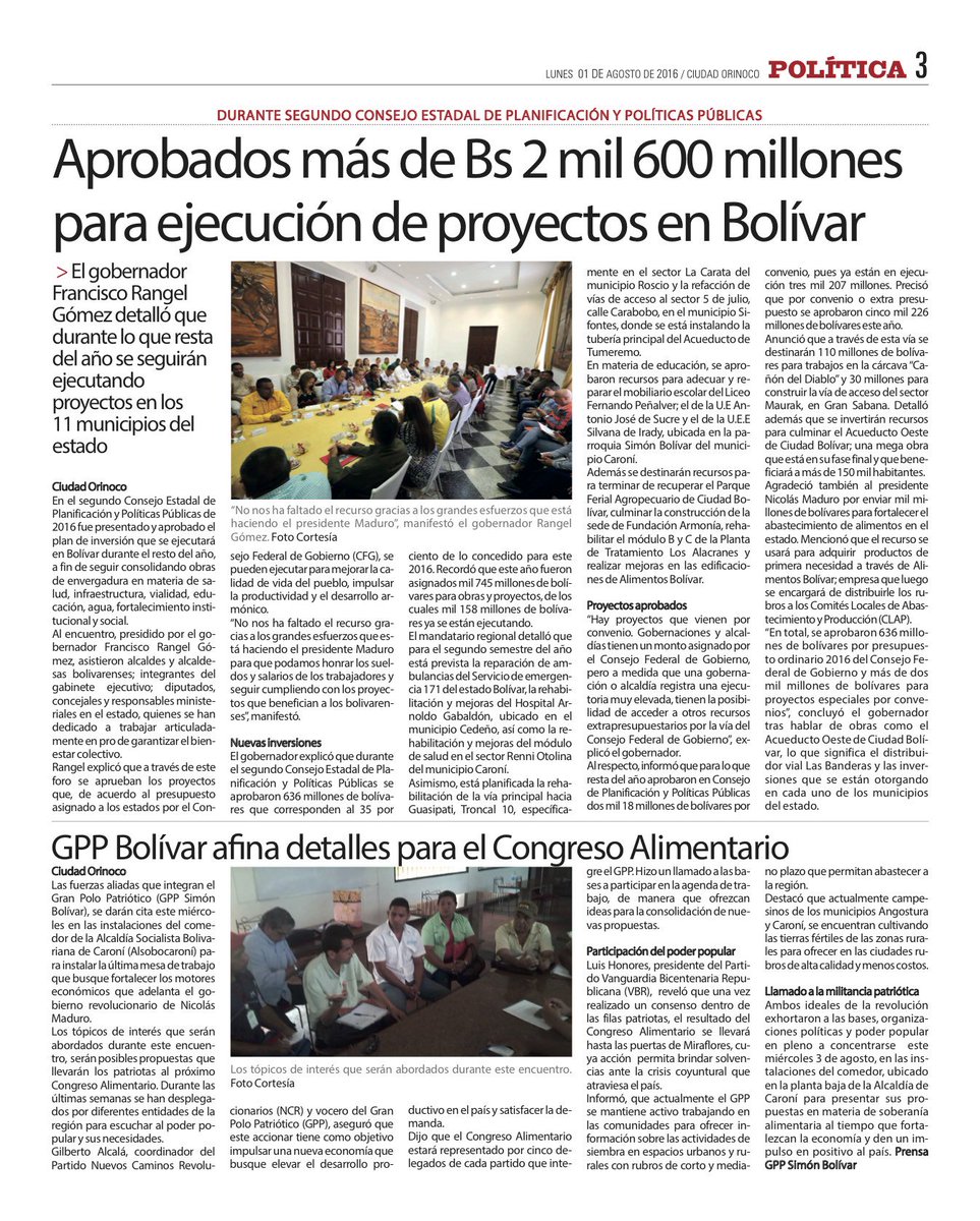 CiudadOrinoco8's tweet photo. #Política | Aprobados más de Bs 2 mil 600 millones para ejecución de proyectos en Bolívar @rangelgomez https://t.co/GivdI83GDZ