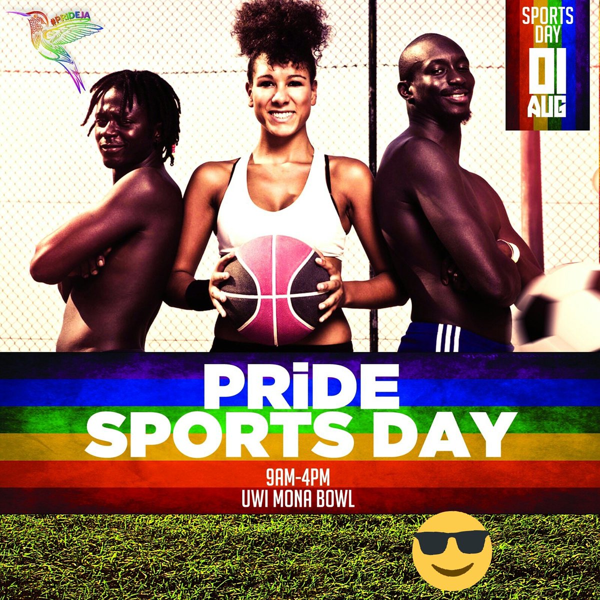 EqualityJa's tweet photo. Today is the day!! First day of an awesome week of actvities! #PrideSportsDay 
Wear your colours and get there!!🌈🎉🙌 https://t.co/VKGedhwZa9