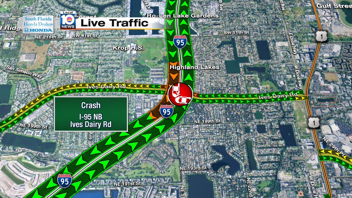 Crash on I-95 NB at Ives Dairy Rd #TRAFFIC https://t.co/tmePqm7AyY