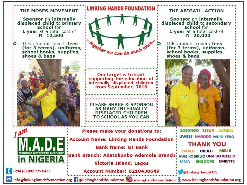 LinkingHandsFDN's tweet photo. Join us to #empower internally displaced #children through #education &amp; #give them #hope of a bright #future https://t.co/WGYNy21pPy