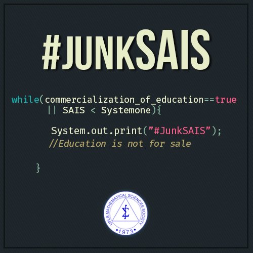 uplbmass1973's tweet photo. The UPLB Mathematical Sciences Society is one with the UPLB students who fully supports the #JunkSAIS movement. https://t.co/w8xfuhxj5o