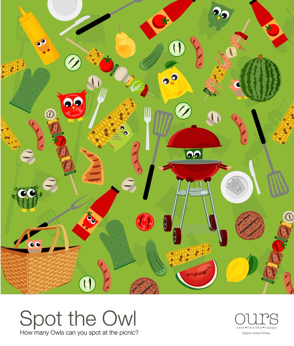 How many owls can you spot in this #picnic themed pic? #owlseeyou #puzzle #summer #family #fun #bbq #spottheowl