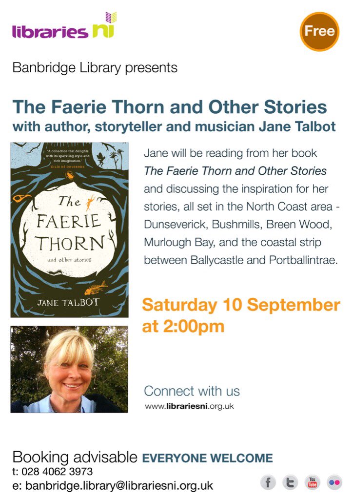 BanbridgeLib's tweet photo. Delighted to announce that we'll be hosting @IntrepidJane author of #thefaeriethorn on Sat 10 Sept @2pm. Do join us. https://t.co/C10sqtvvwk