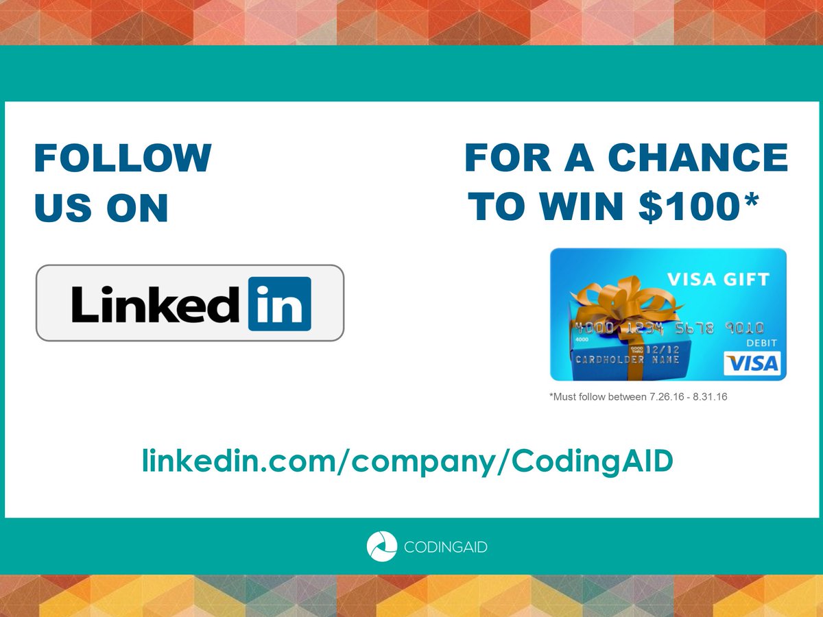 _CodingAID's tweet image. Follow CodingAID on #LinkedIn for a chance to win a $100 Visa Gift Card! Stay tuned for news and job opportunities!