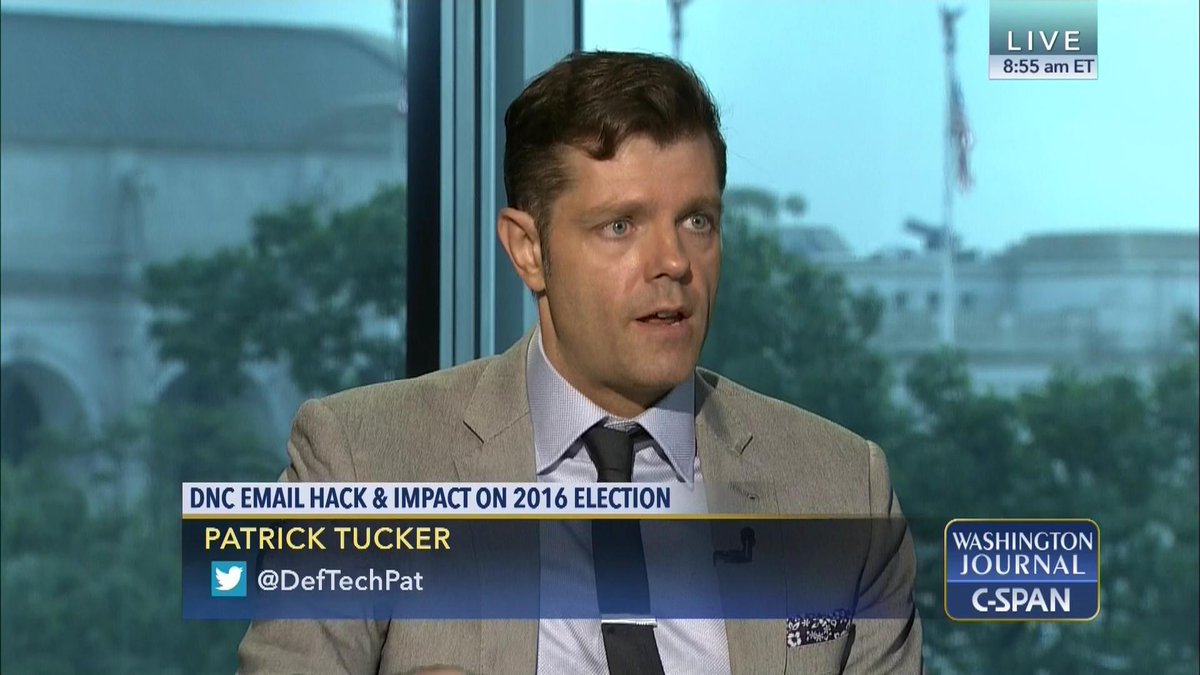 cspanwj's tweet photo. ICYMI: @DefTechPat @DefenseOne discussed #DNCEmailLeaks #wikileaks & #Campaign2016 https://t.co/H0hnUJWeyt https://t.co/TuUQdiYVKm