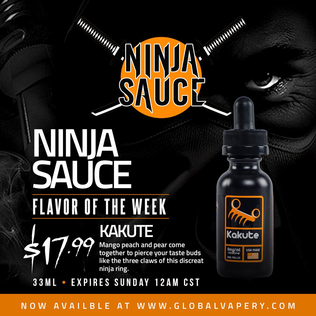 GlobalVapery's tweet photo. Kakute of @ninjasaucemn is the Flavor of the Week! #ninjasauce #flavoroftheweek #vapedeals #vapeshop #vapesale https://t.co/JOpAojMTta